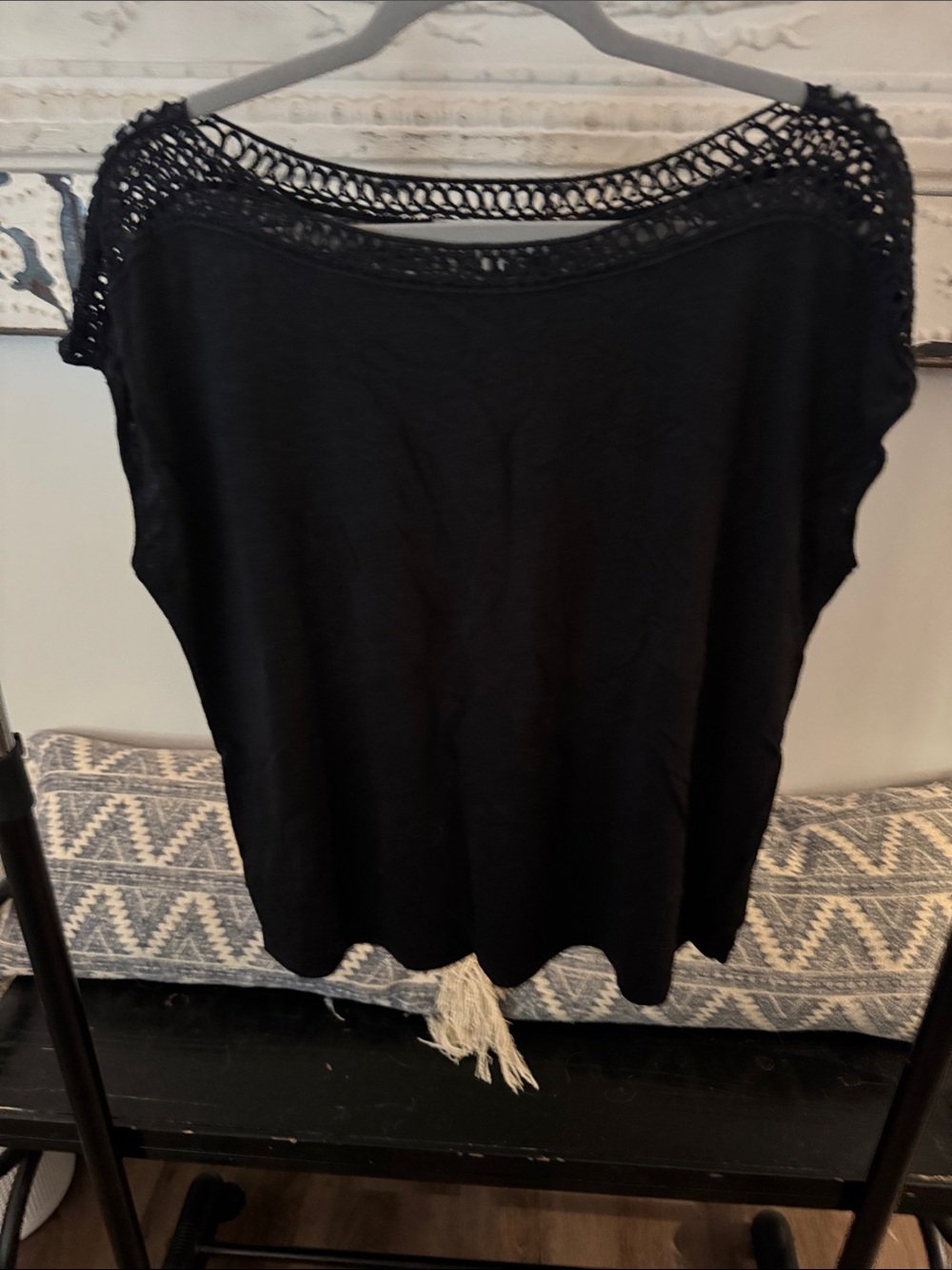 LOFT Black Crochet-Trim Tank Top
